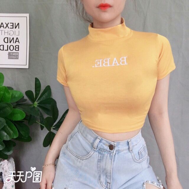 [ Rẻ vô địch ] Áo croptop cổ lọ thêu BABE [ Kho sỉ giá xưởng ]