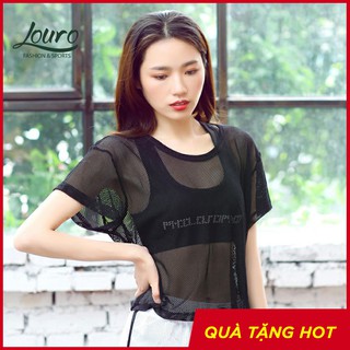 Áo lưới tập Gym Louro AL11, kiểu áo lưới thể thao, chạy bộ, áo lưới đi biển vải lưới thông thoáng