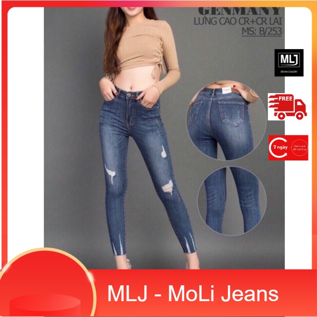 Quần jean dài 9 tấc lưng cao, co dãn mạnh, tua lai 3859