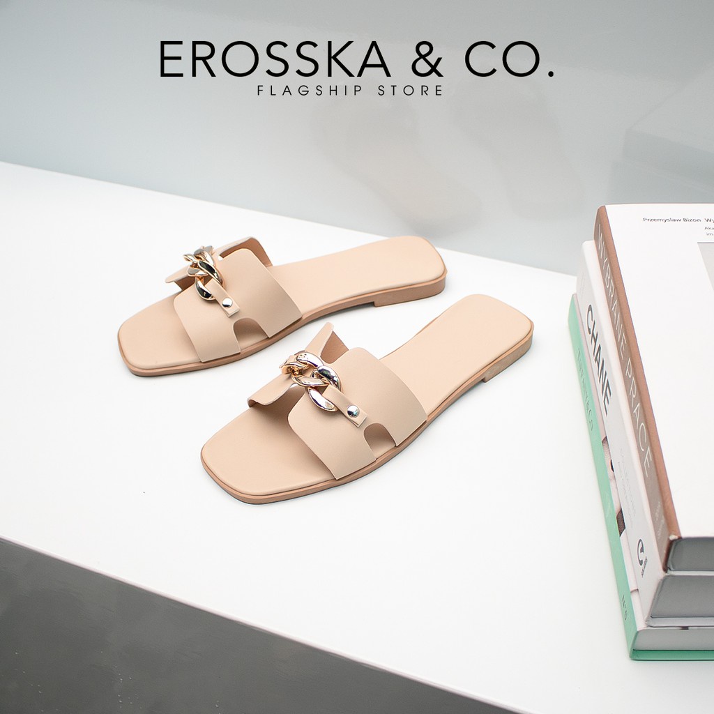 Erosska - Dép quai xích thời trang 2022 quai ngang màu nude - DE042