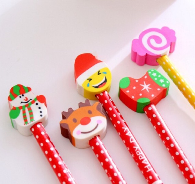Bút chì gỗ đầu tẩy hình noel