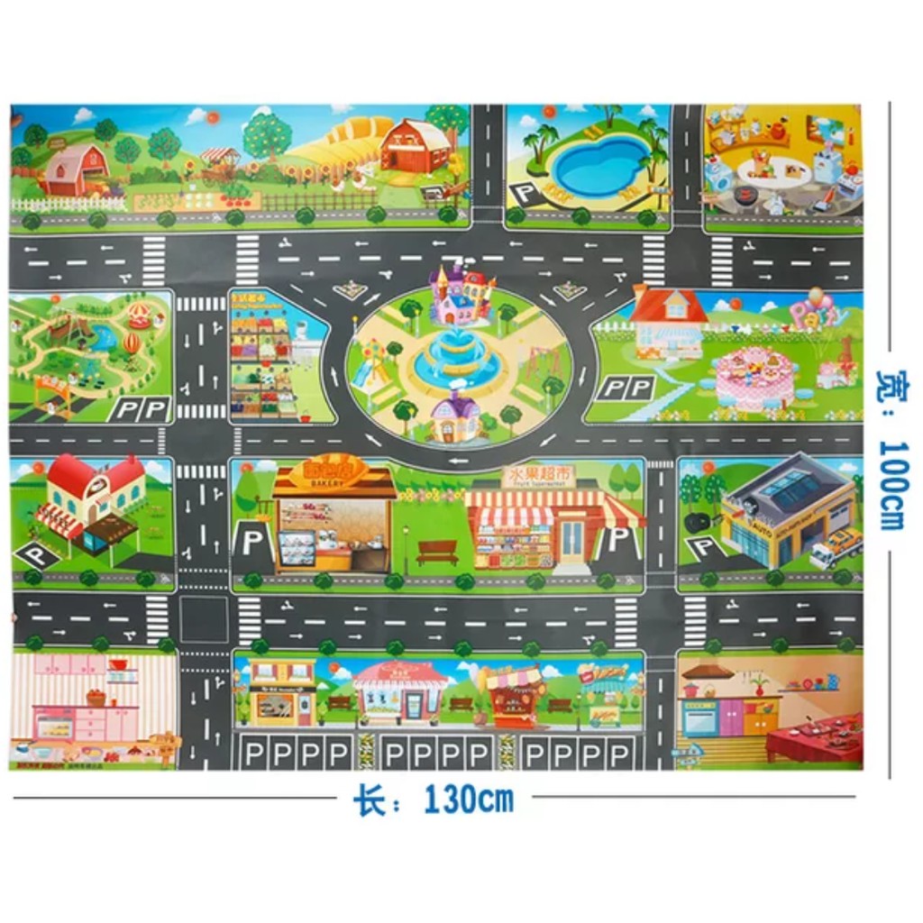 Thảm mô hình bản đồ giao thông, nông trại, rừng,... thảm chống nước size 1x1,3m