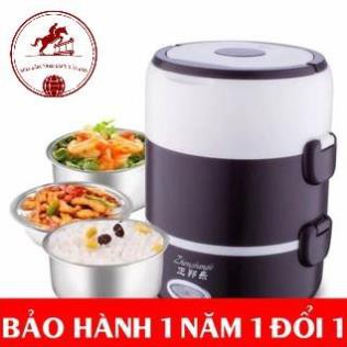 Hộp Mang Cơm Văn Phòng, Cặp Lồng Hâm Nóng Thức Ăn Cắm Điện 3 Tầng Inox Lunchbox, Bảo Hành 12 Tháng