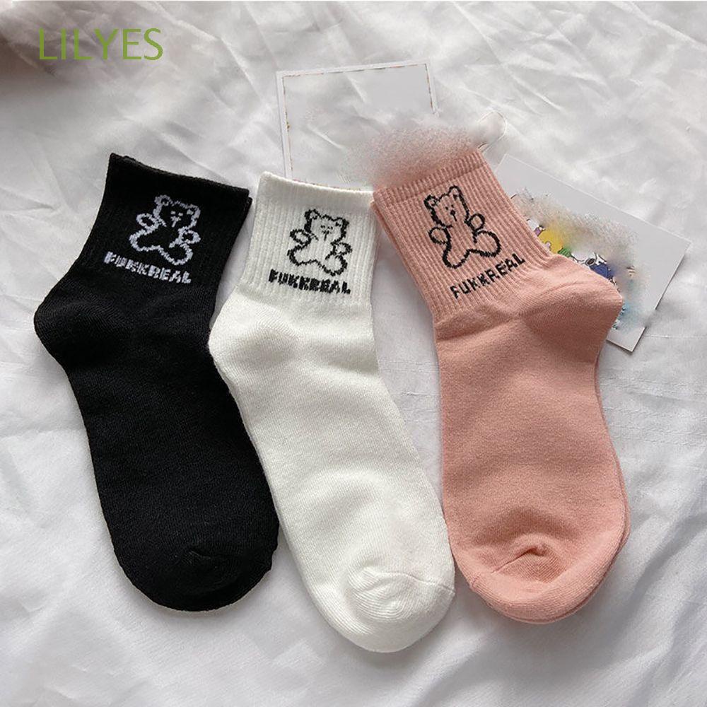 Vớ cotton co giãn thoáng khí in hình gấu hoạt hình đáng yêu phong cách Hàn Quốc cho nữ