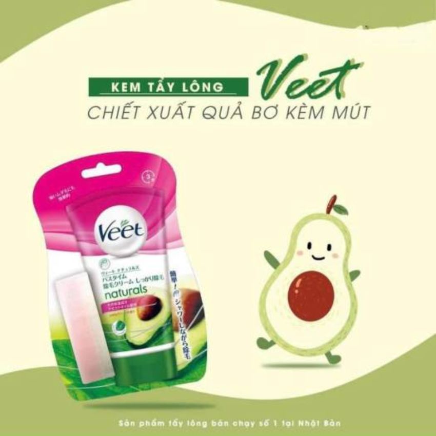 [Chính Hãng] Kem tẩy lông Veet Nhật chiết xuất quả bơ kèm mút