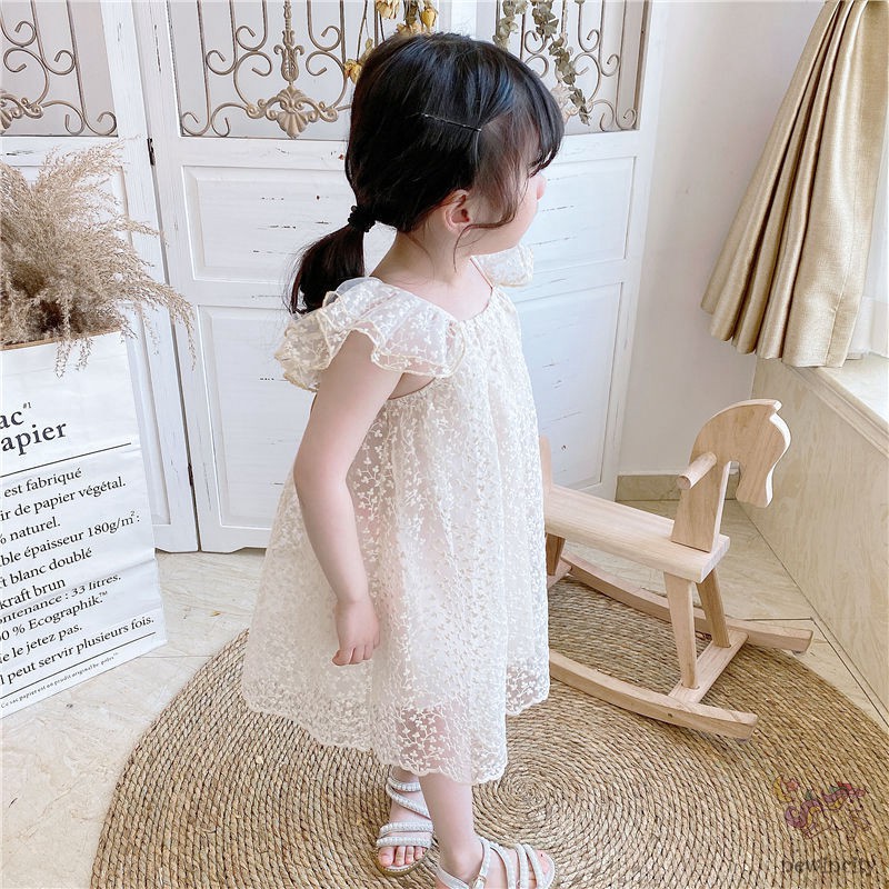 Đầm Công Chúa Sát Nách Phối Lưới Thêu Hoa Phong Cách Hàn Quốc Cho Bé Gái