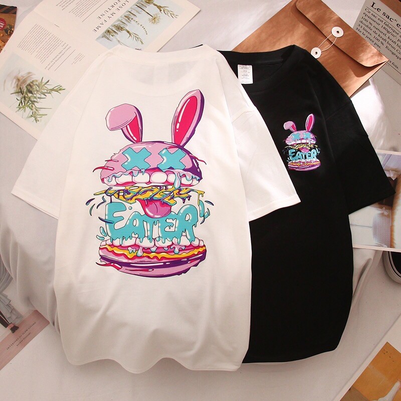 Áo phông nữ , áo thun tay lỡ  form rộng chất cotton siêu mềm mịn thấm hút mồ hôi in hình thỏ C CK_1k