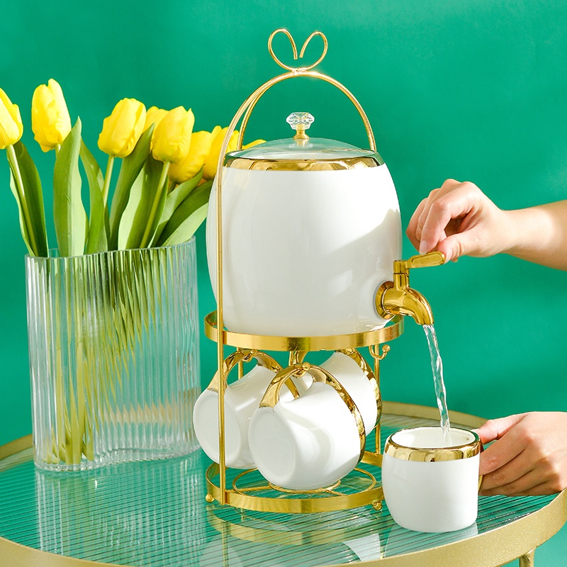 Bình nóng lạnh bằng sứ, bộ bình đựng nước uống, ấm sứ chịu nhiệt cao có vòi Bộ cố định