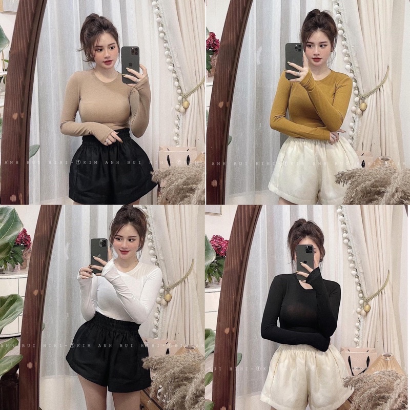 [Siêu Hot] Áo Len Xỏ Ngón Boddy Trơn Cổ Tròn 4 Màu, Áo Len Dáng Ôm Có Ảnh Thật Kèm Video