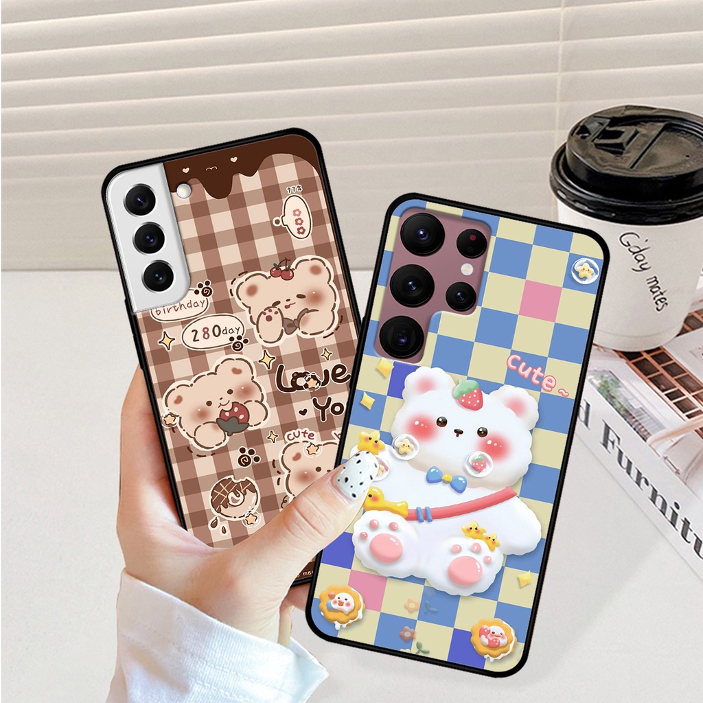Ốp lưng Samsung S22 - S22 PLus - S22 Ultra - S22+ in hình caro gấu thỏ dễ thương