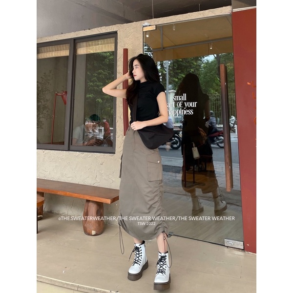 Chân váy thô nắp túi dây rút bên the.sweaterweather TSW (ảnh thật)