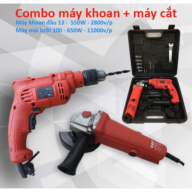 Combo máy khoan 13 ly 550w chế độ đấm + máy mài góc, cắt đa năng 650w siêu tiện lợi 95613