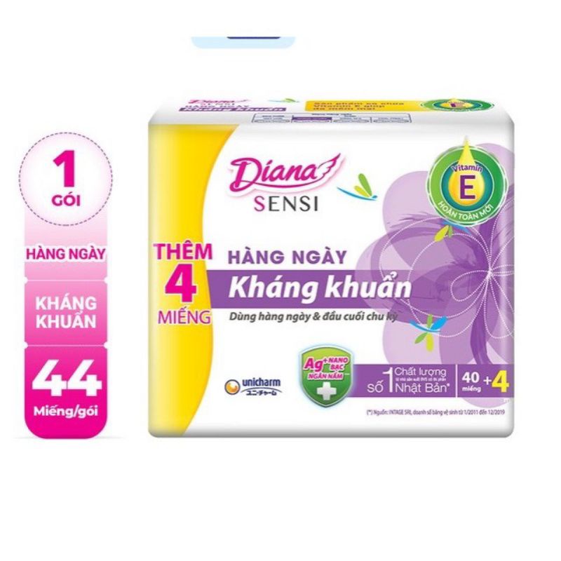 Băng vệ sinh Diana Sensi hàng ngày kháng khuẩn 40 miếng/gói ( tặng 4 miếng )