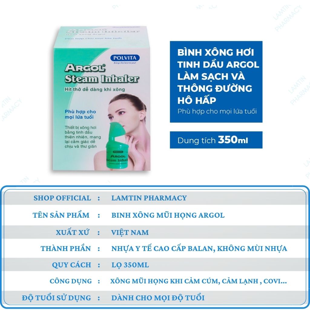 ✅( Chính Hãng ) Bình Xông Mũi Họng, Bình Xông Hơi tinh Dầu Argol Steam Inhaler Giảm Ngạt Thông Đường Hô Hấp Lọ 350ml