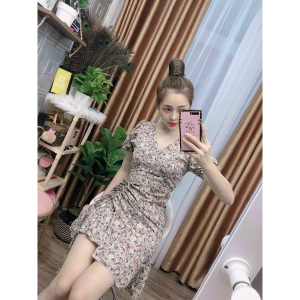 Đầm hoa tay ngắn rút dây alohashop91