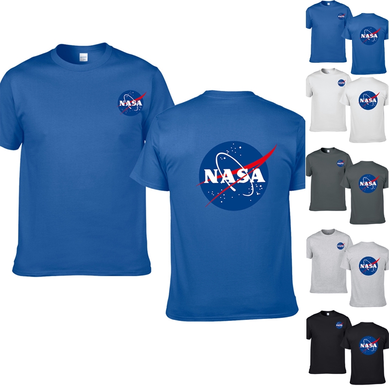 Áo thun cotton logo NASA tay ngắn phong cách retro cho nam