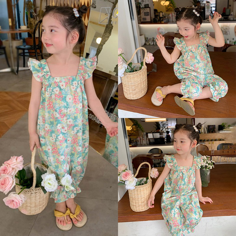 Áo Liền Quần In Hoa Thời Trang Mùa Hè Hàn Quốc Cho Bé Gái