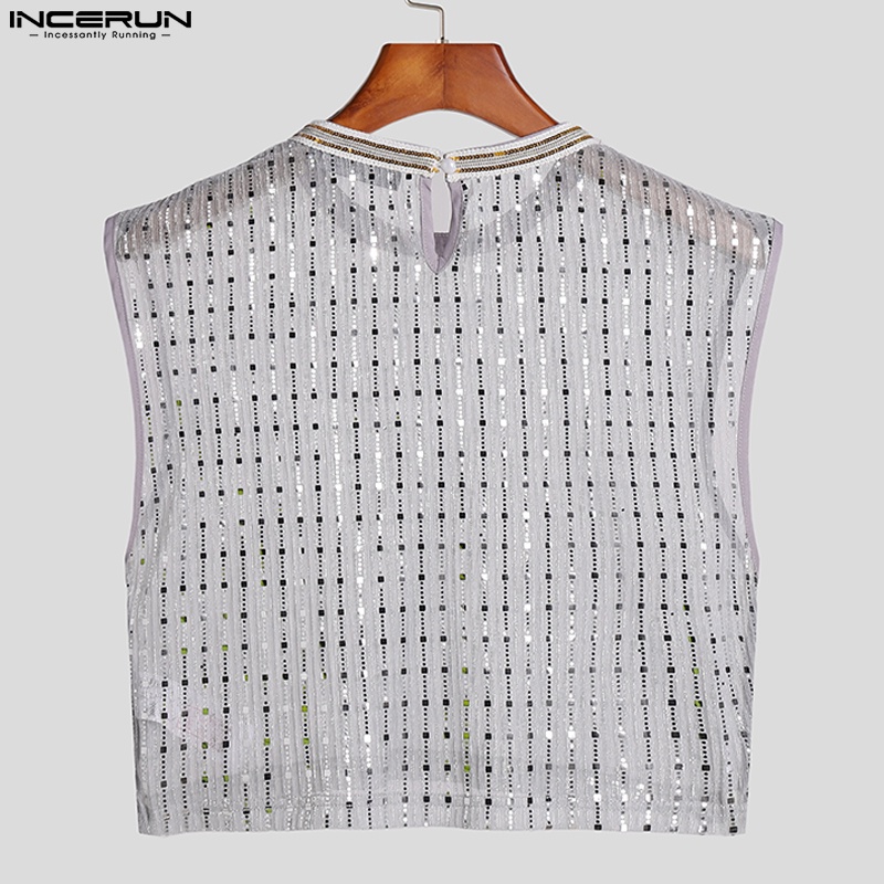Áo croptop INCERUN kiểu sát nách kẻ sọc xuyên thấu gợi cảm cho nam