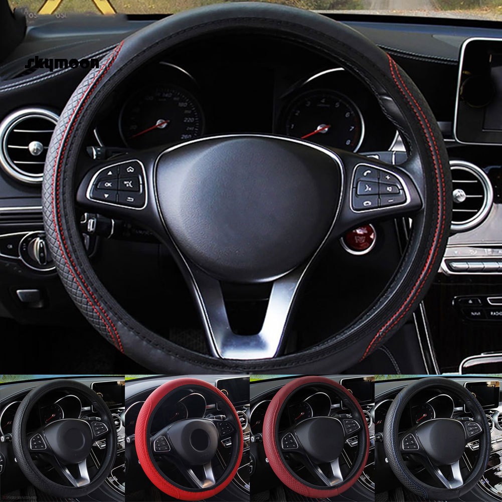 【SKY】 Stylish Car Vehicle Faux Leather Anti-Slip Steering Wheel Wrap Cover Protector