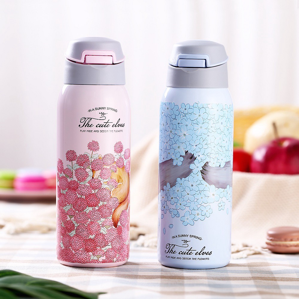 Bình giữ nhiệt ONEISALL bằng thép không gỉ có nắp đậy và ống hút chống gỉ nhỏ gọn kèm dây đeo 350ml | BigBuy360 - bigbuy360.vn