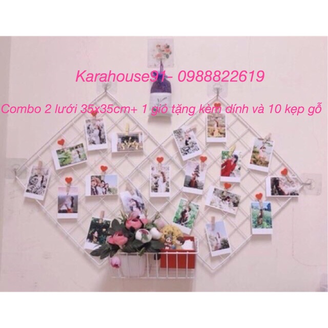 [XẢ KHO] COMBO 2 LƯỚI TRANG TRÍ + 1 GIỎ SẮT+ ĐINH GẮN+ 10 KẸP GỖ