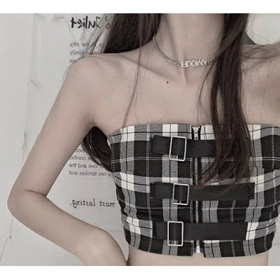Stylish cotton square stripe pattern ao dai for women ulzzang plaid straps tank top | BigBuy360 - bigbuy360.vn