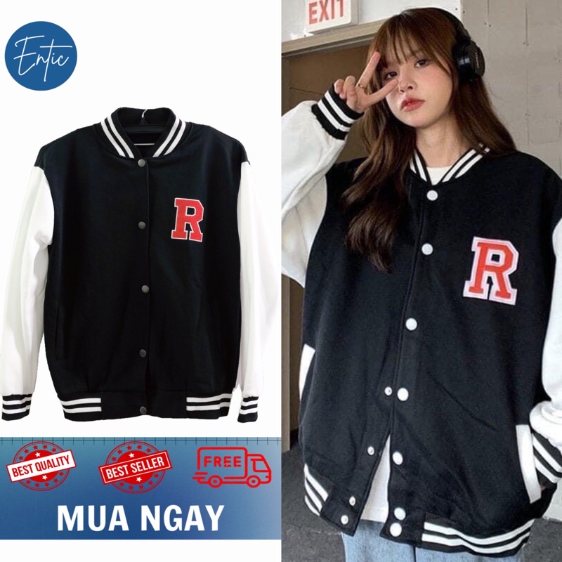 [sẵn] Áo Khoác Bomber Varsity Freesize Nữ Phong Cách Hàn Quốc Chất Nỉ Dày Dăn [Kèm Ảnh Thật]