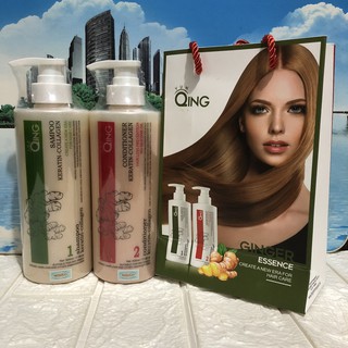 Bộ dầu gội xả qing chiết xuất từ gừng tươi keratin colagen 500ml