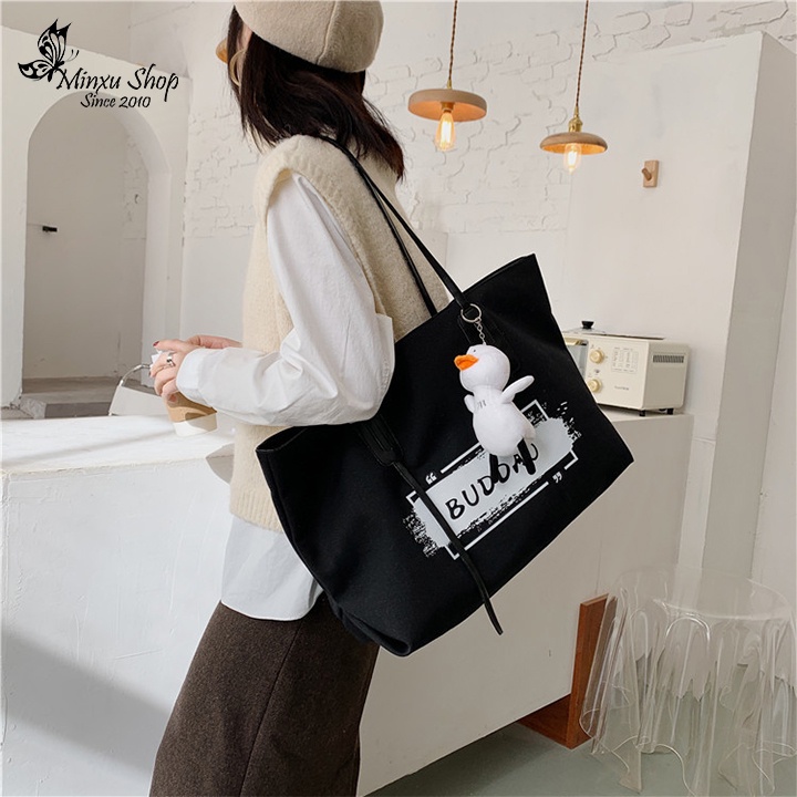 Túi vải canvas, túi đeo chéo loại to thời trang, đi học, đi chơi đựng đồ thoải mái, trẻ trung BUDDAO TV46