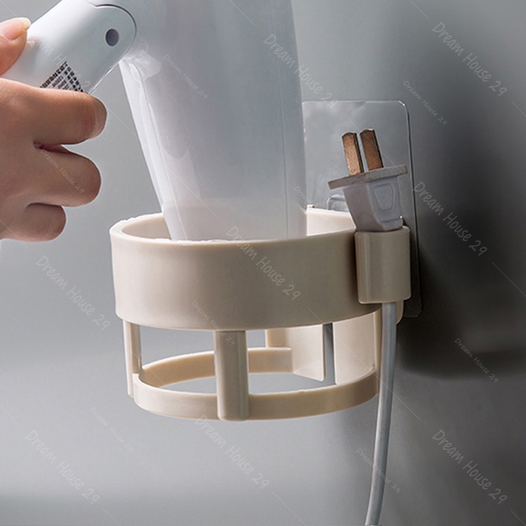 Giá đỡ máy sấy tóc gắn tường có móc giữ ổ cắm khay để điện thoại