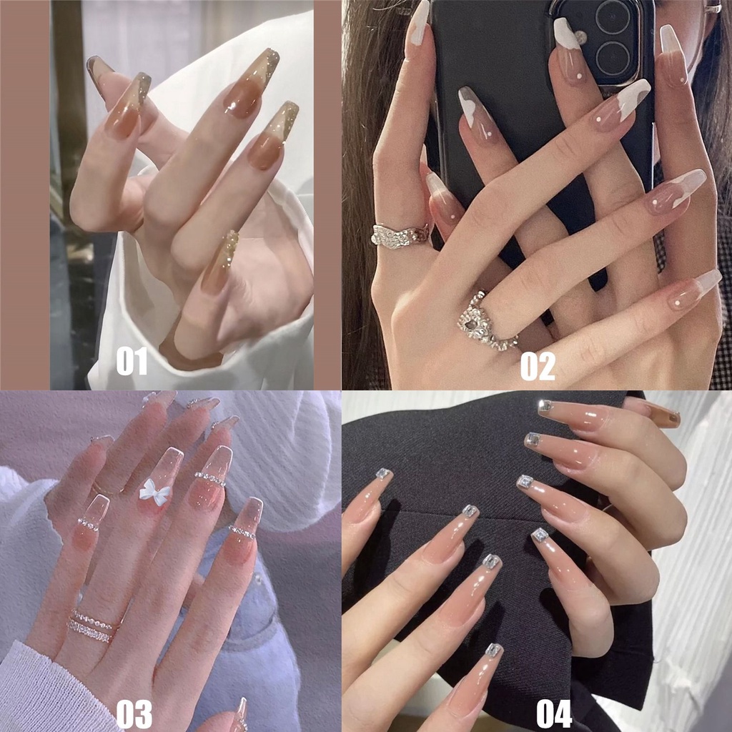 [Hàng mới về] Set 24 móng tay giả kèm keo nhấn thời trang dành cho nữ