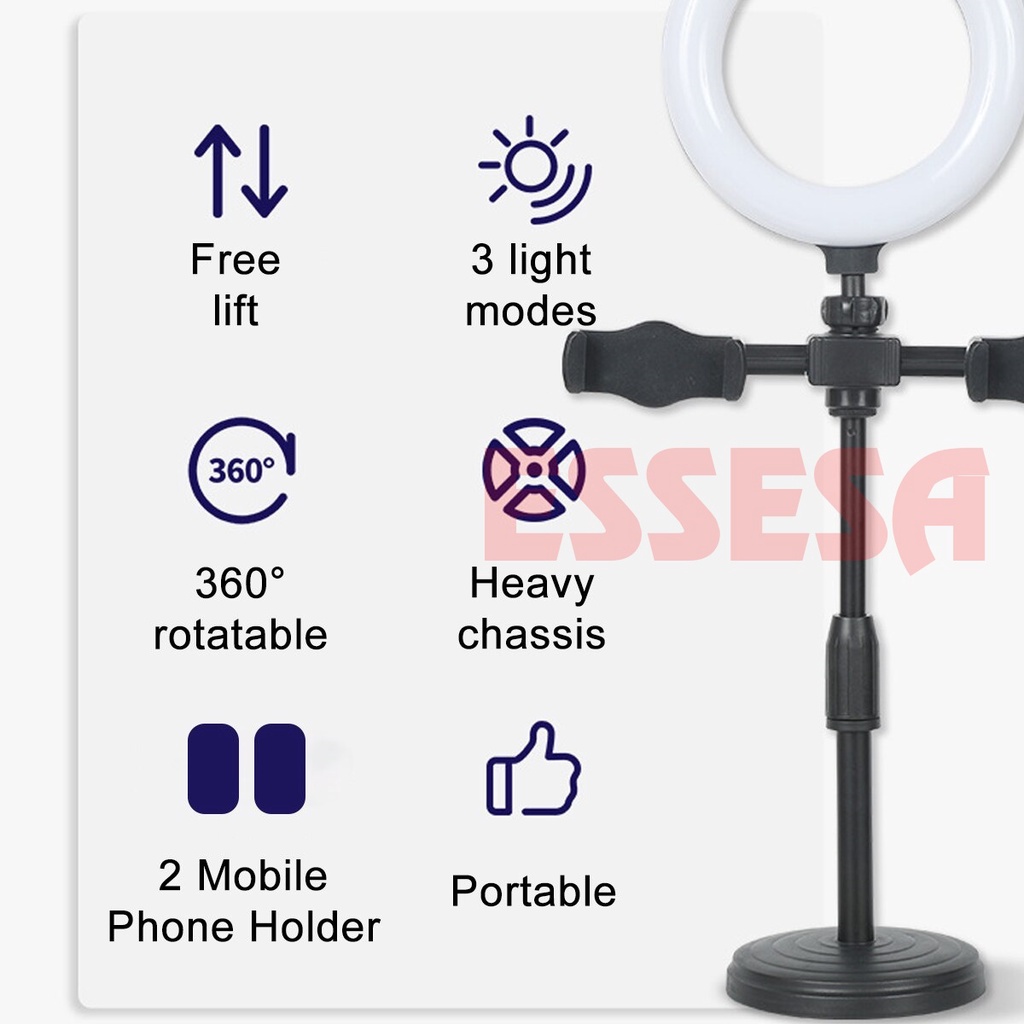 Đèn livestream để bàn có 2 kẹp điện thoại