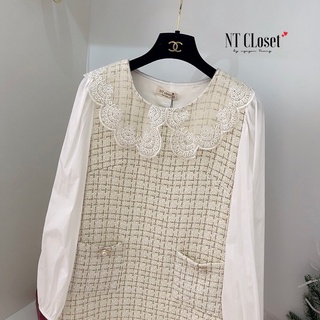 Váy dạ thiết kế Mina cổ ren tiểu thư