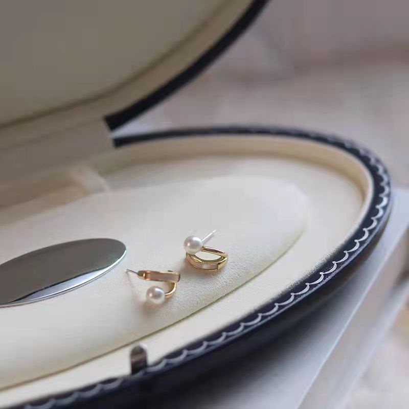 Khuyên tai hợp kim mạ vàng đính ngọc trai phong cách Hàn Quốc thanh lịch