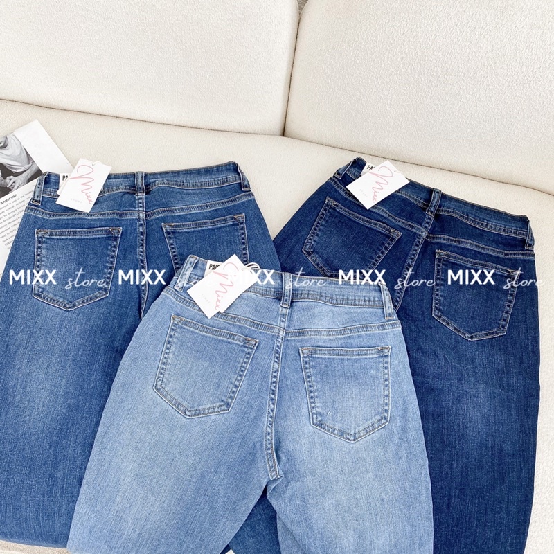 Quần Jean Nữ Baggy PAIGE DENIM rách nhẹ chất dày dặn co giãn thoải mái phom 9 tấc trẻ trung