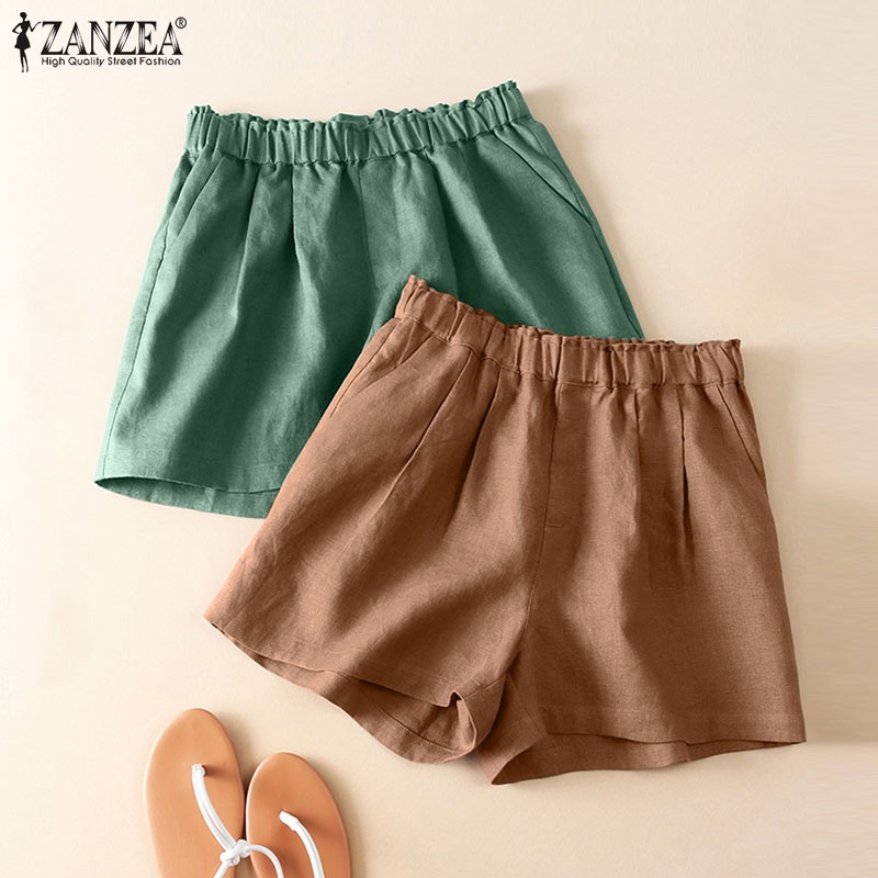 Quần ngắn ZANZEA ống rộng lưng thun thời trang mùa hè cho nữ