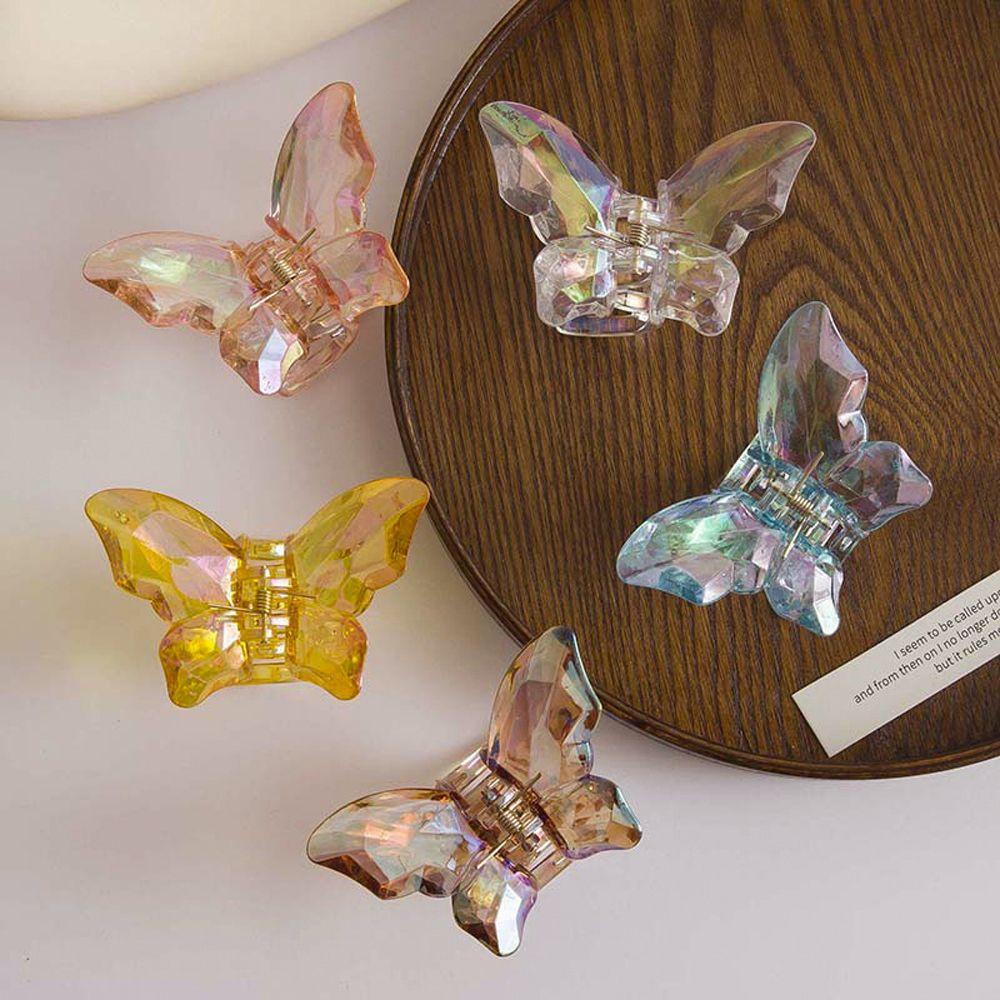 TWINKLE Kẹp Tóc Càng Cua Bằng Acrylic Hình Bướm Màu Laser Lấp Lánh Kiểu Vintage Thanh Lịch Cho Nữ