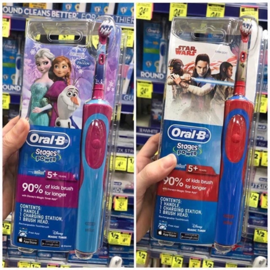 Bàn chải điện đánh răng tự động Oral-B Disney cho em bé, bé trai từ 5 tuổi giúp răng bé sạch, ngăn ngừa viêm nướu