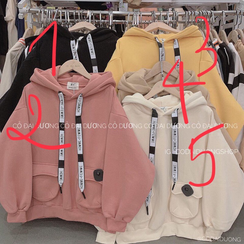 hoodie túi nắp dây chữ 5 màu