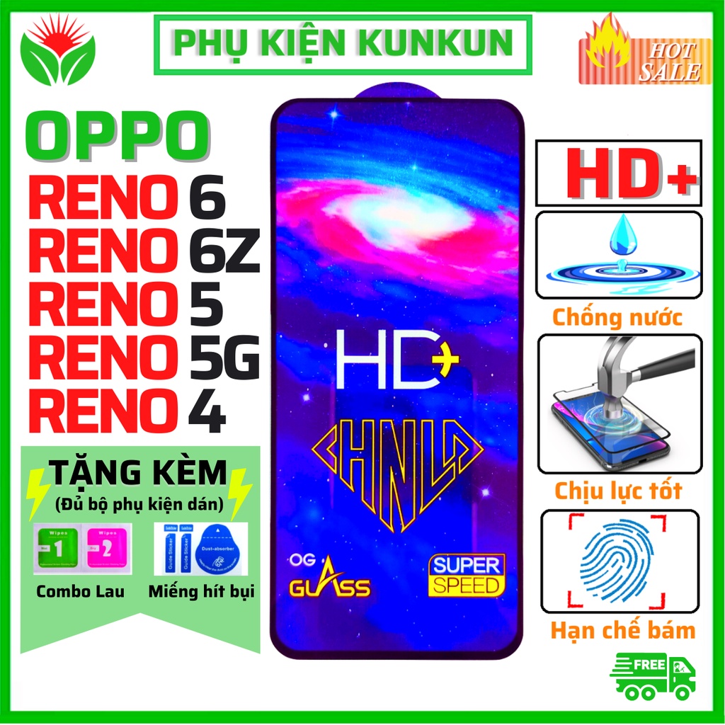 Kính cường lực Oppo Reno 6 5G/ Reno 6Z/ Reno 5/ Reno 5 5G/ Reno 4 - Phủ Nano cao cấp - Full màn hình - Độ sáng HD+
