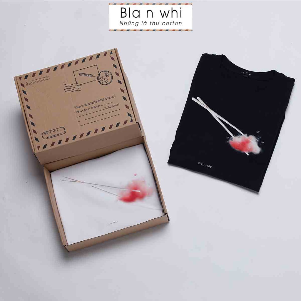 Áo thun cotton BNW in hình Gắp Mây mang thông điệp ý nghĩa, áo phông trơn Unisex form rộng đen trắng basic