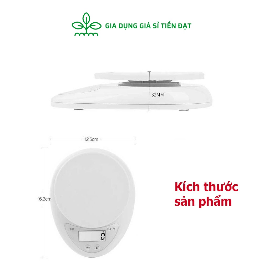 Cân tiểu ly điện tử 5kg - 1g cân làm bánh dùng trong nhà bếp tặng kèm thước đo và 2 pin aaa