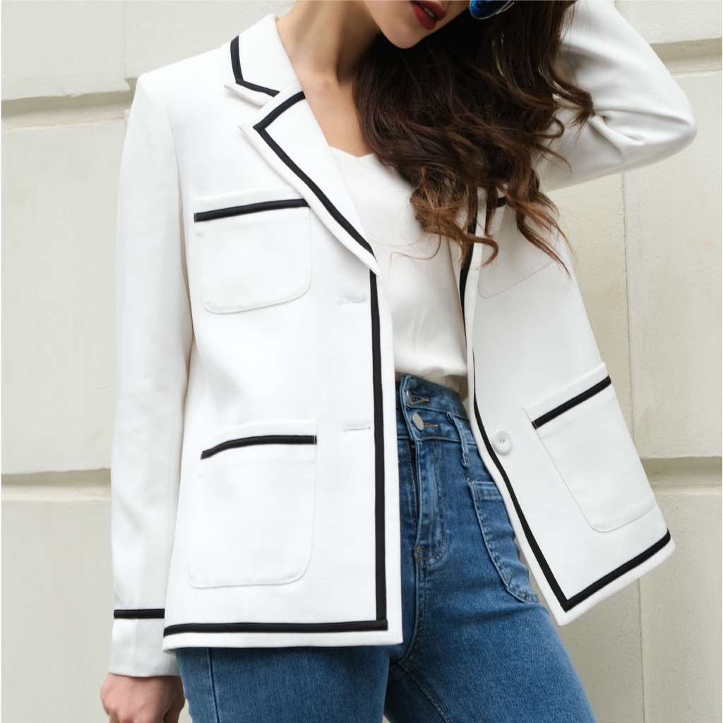 Áo vest blazer nữ Doris Maiimer viền đen trắng | BigBuy360 - bigbuy360.vn