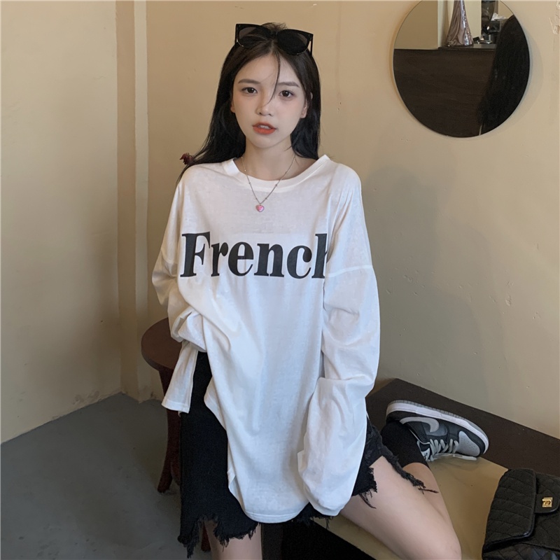Áo Thun Tay Dài Form Rộng Kiểu Dáng Đơn Giản Theo Phong Cách Hàn Quốc Dễ Phối Đồ