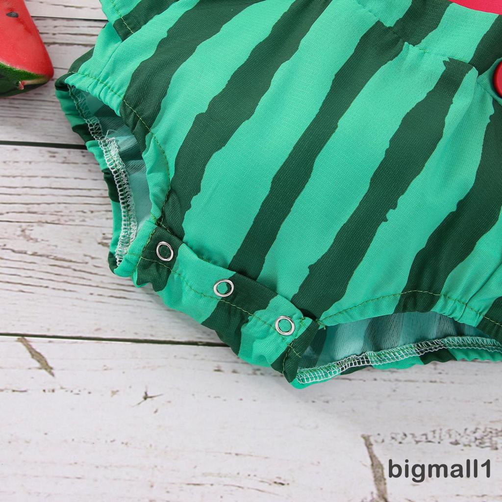 Set Áo Liền Quần In Hình Dưa Hấu Và Băng Đô Nơ Đáng Yêu Cho Bé Gái Từ 0-2 Tuổi