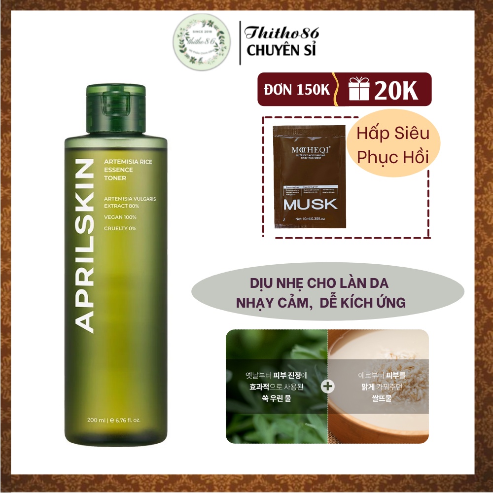 [ CHÍNH HÃNG ] Nước Hoa Hồng Làm Dịu Da Chiết Xuất Ngải Cứu Và Gạo Aprilskin Artemisia Rice Essence Toner 200ml