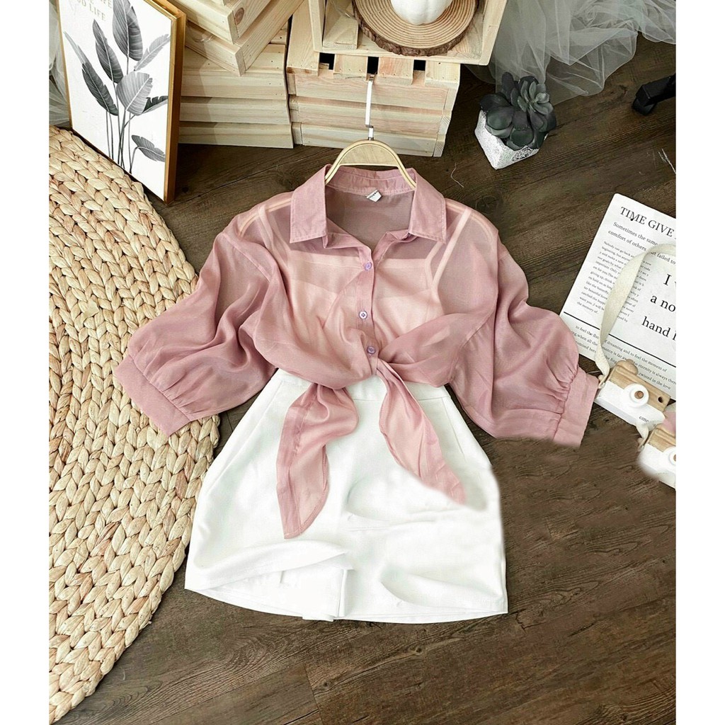 [SP BÁN CHẠY] Áo sơ mi voan cột eo tay ngắn về đủ màu UK154211