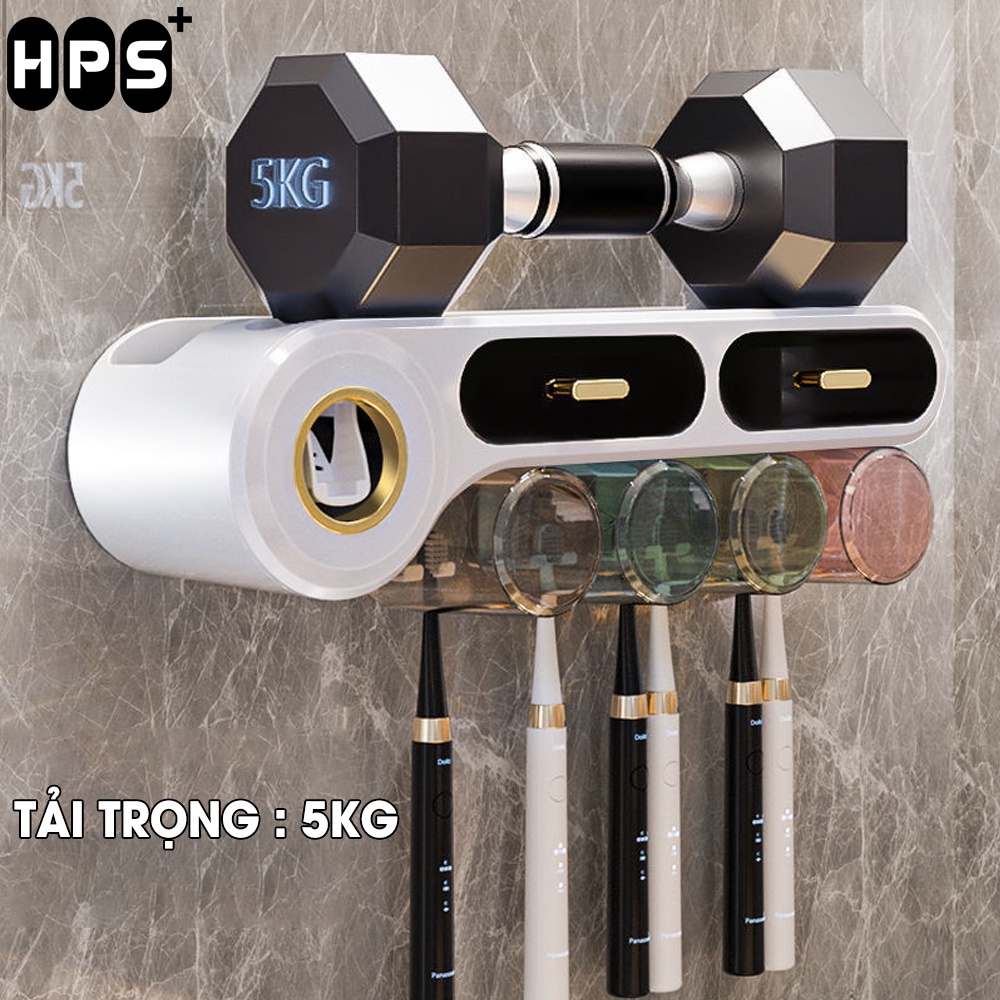 Bộ nhả kem đánh răng tự động gắn tường tiện lợi, Kệ nhà tắm treo tường cao cấp kèm miếng dán