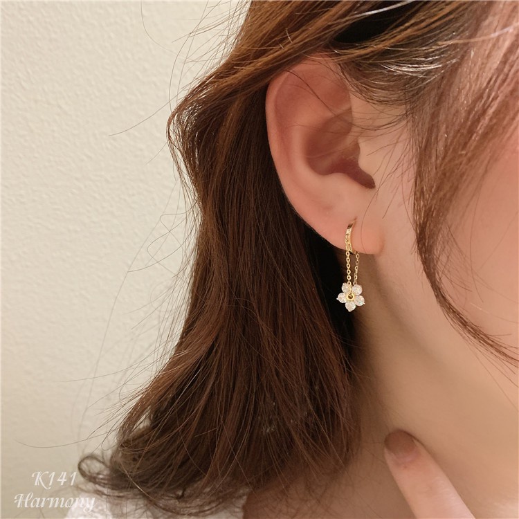 Khuyên tai nữ bạc mạ vàng, bông tai Falling Flower mặt hoa 5 cánh sang chảnh, nữ tính K141 TRANG SỨC BẠC HARMONY