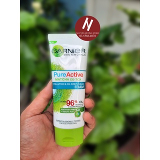 Sữa rửa mặt Garnier Detox Pure Active 100ml | Trà Xanh - Sakura - Vitamin C